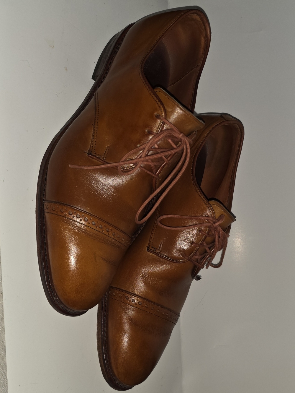 ALLEN EDMONDS SZ 12 Boulevard Men's Tan Leather Cap-Toe Oxford Dress Shoes